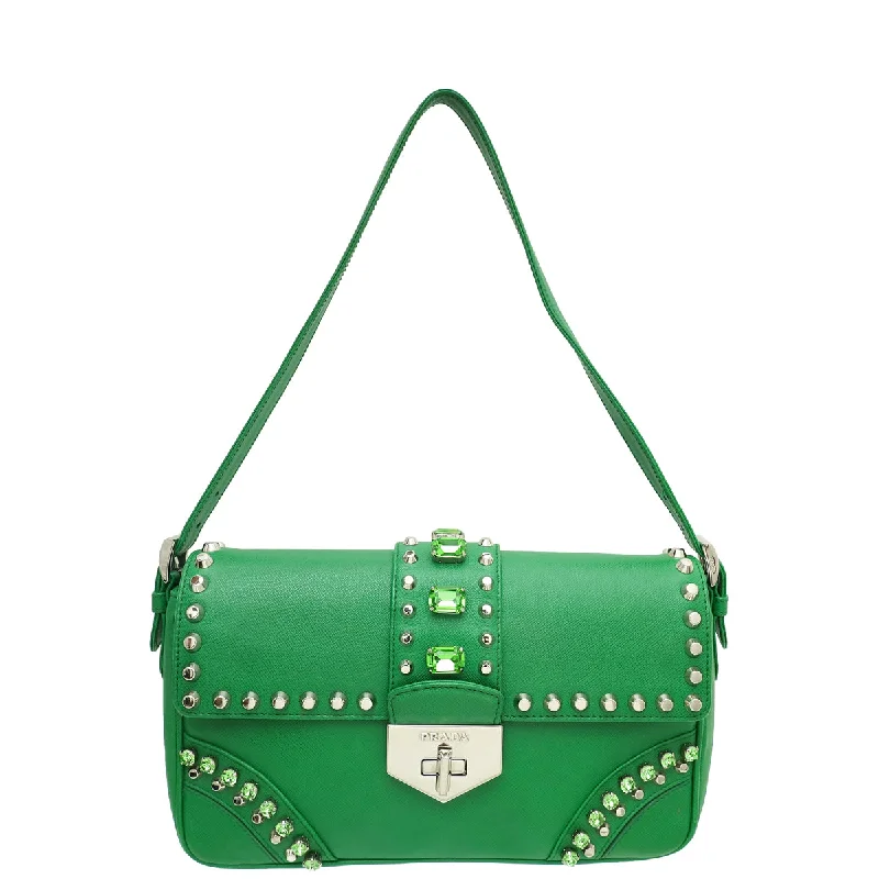Must-Have Bags, Big DiscountsInspired Bags For Affordable Luxury Prada Green Turn Lock Studded Embellished Flap Bag Must-Have Bags, Big DiscountsInspired Bags For Affordable Luxury Prada Green Turn Lock Studded Embellished Flap Bag