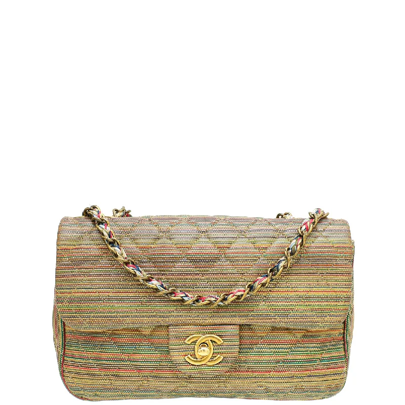  Designer Bags At Exclusive Clearance PricesHoliday Glam Chanel Gold Multicolor CC Classic Stripe Metallic Sheepskin Small Flap Bag