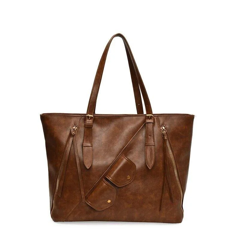 Premium Handbags At Exclusive PricesEdgy Fashion Deals Large Leather Tote Handbag Women Zipper Outer Pockets Retro Double Handles Purse Premium Handbags At Exclusive PricesEdgy Fashion Deals Large Leather Tote Handbag Women Zipper Outer Pockets Retro Double Handles Purse