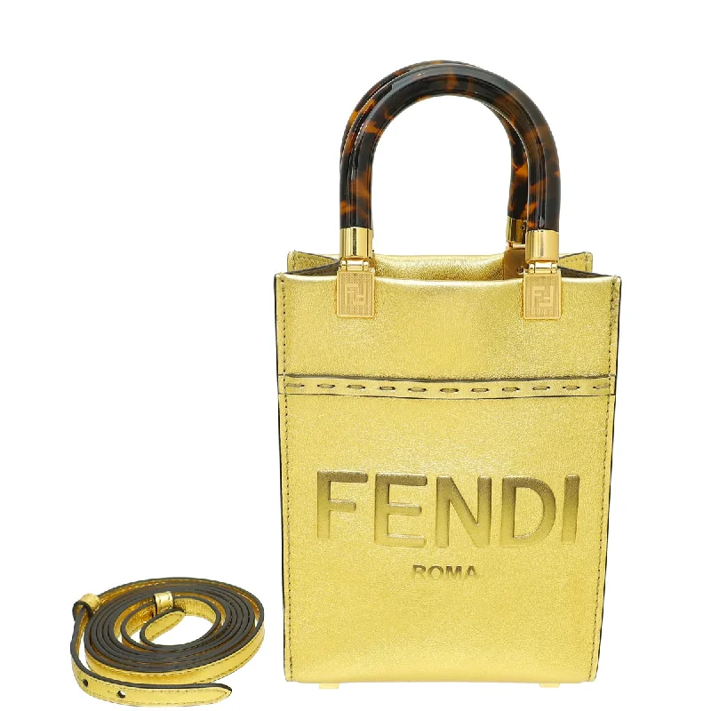 Stylish Totes, Special DiscountsTrendy Women's Wear Collection Fendi Metallic Gold Mini Sunshine Shopper Bag Stylish Totes, Special DiscountsTrendy Women's Wear Collection Fendi Metallic Gold Mini Sunshine Shopper Bag