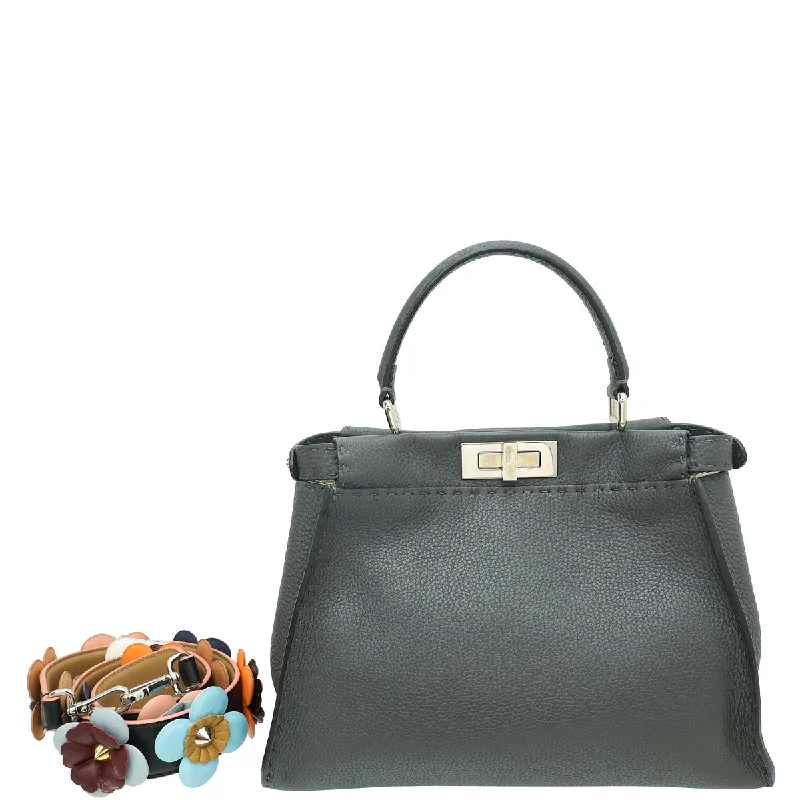 Chic Crossbody Bags, Limited OffersUrban Fashion Fendi Dark Grey Peekaboo Selleria Regular Bag W/ Floral Strap