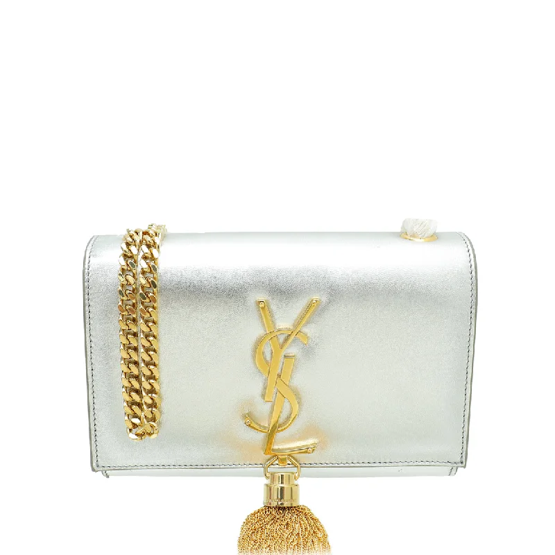  Statement Handbags At Unbeatable DiscountsFlash Sale YSL Metallic Silver Classic Monogram Kate Tassel Bag