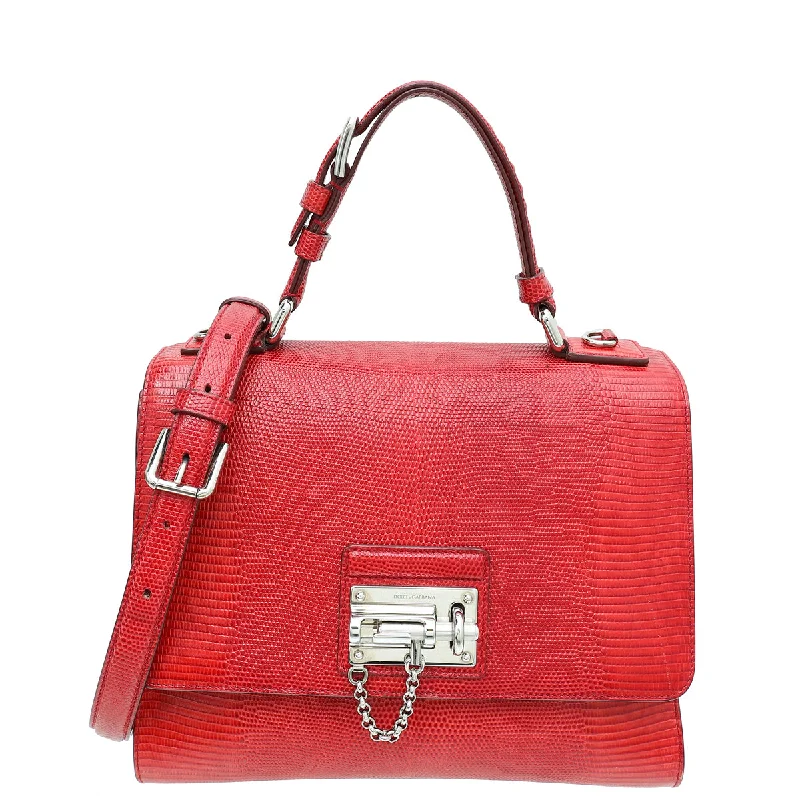  Trendy Purses At Exclusive Promotional RatesFashion-Forward Offers Dolce & Gabbana Red Lizard Print Miss Monica Top Handle Medium Bag