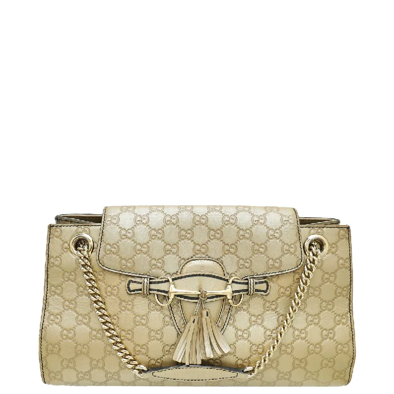  Classic Totes, Exclusive DealsSeasonal Fashion Gucci Metallic Champagne Guccissima Emily Large Bag