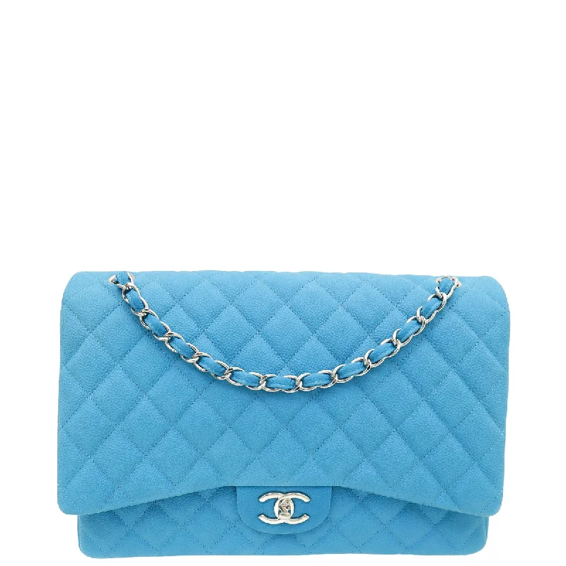  Everyday Elegance At Lower PricesLuxury Bags Chanel Blue CC Classic Nubuck Double Flap Maxi Bag