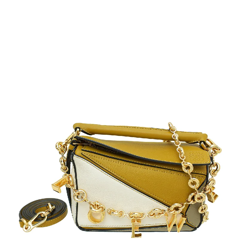  Elegant Bags, Limited StockCasual Yet Chic Sales Loewe Bicolor Mini Puzzle Edge Top-Handle Bag