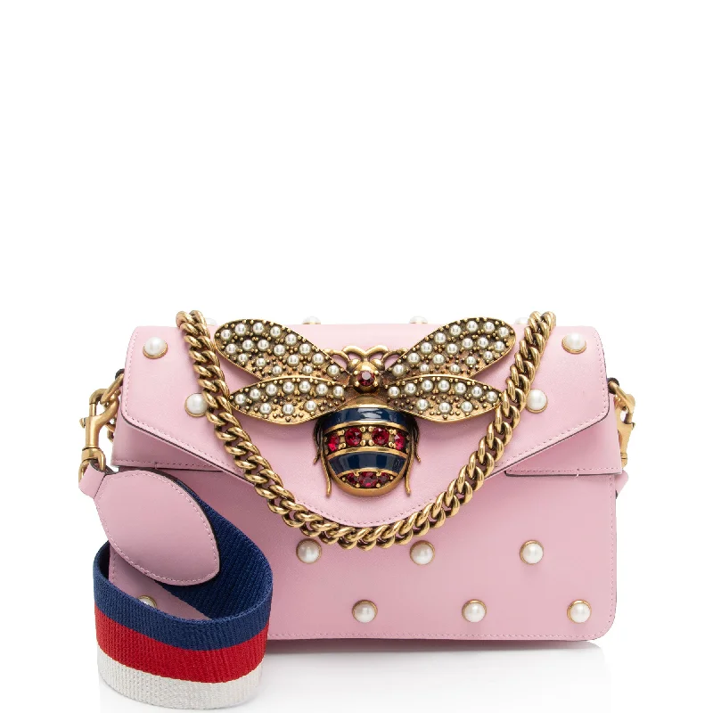  Elevate Your Style With Our Handbag SaleClearance-Priced Bags Gucci Calfskin Pearl Bee Broadway Mini Shoulder Bag