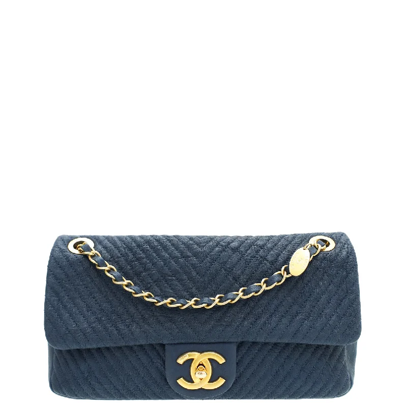 Carry Elegance For LessOffice Professionals Chanel Blue Surpique Flap Medium Bag