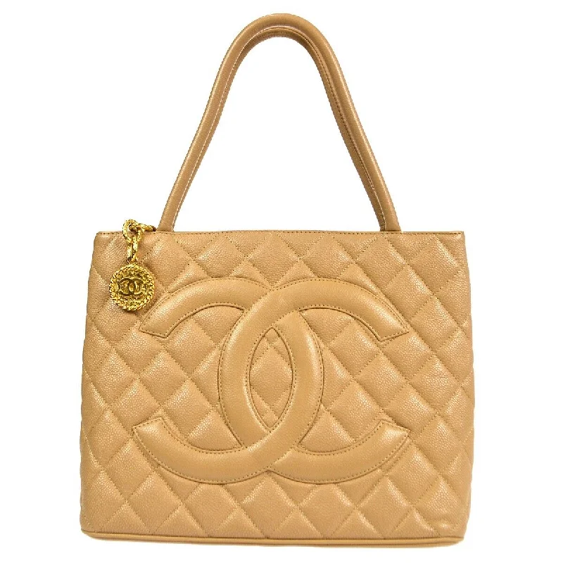  Must-Have Bags, Big DiscountsNew Season Fashion Preview Sale Chanel Medallion Quilted Tote Handbag Beige Caviar Skin Purse 78300
