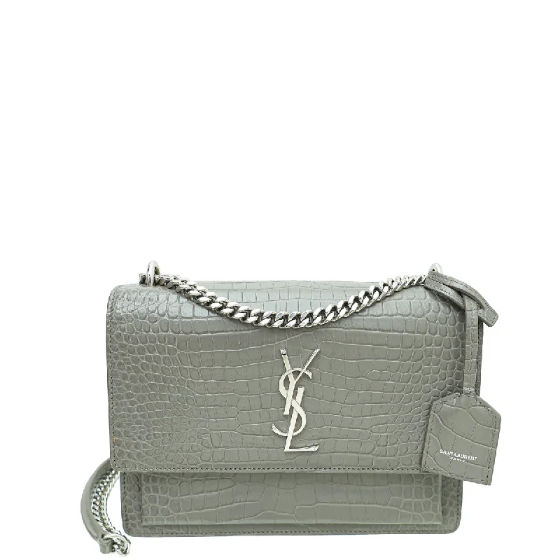  Luxury Handbags At Budget-Friendly RatesSpecial Offer YSL Grey Croco Embossed Sunset Medium Shoulder Bag