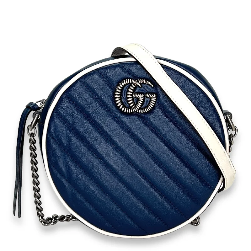Elegant Purses At Clearance PricesHot Brand Discounts GG Marmont Round Navy Crossbody Bag in Calfskin, Silver hardware Elegant Purses At Clearance PricesHot Brand Discounts GG Marmont Round Navy Crossbody Bag in Calfskin, Silver hardware