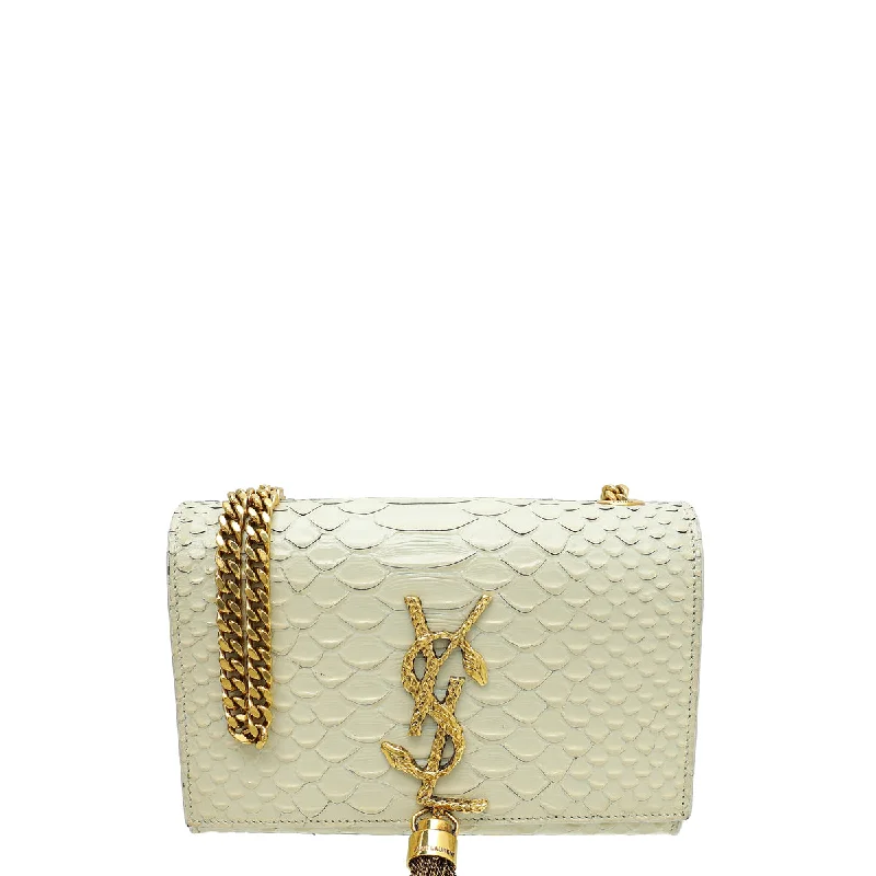  Elegant Bags, Limited StockDiscounted Designer Bags For Clearance Sale YSL Cream Kate Tassel Python Embossed Mini Shoulder Bag