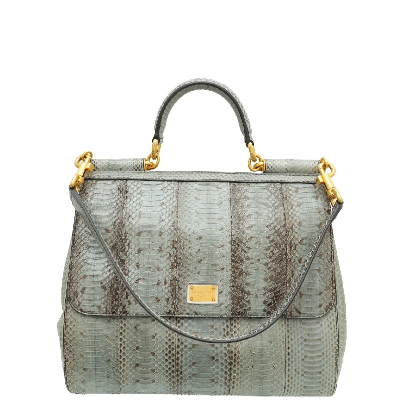  Elegant Bags With Limited Stock AvailableSeasonal Picks Dolce & Gabbana Grey Python Sicily Large Satchel Bag