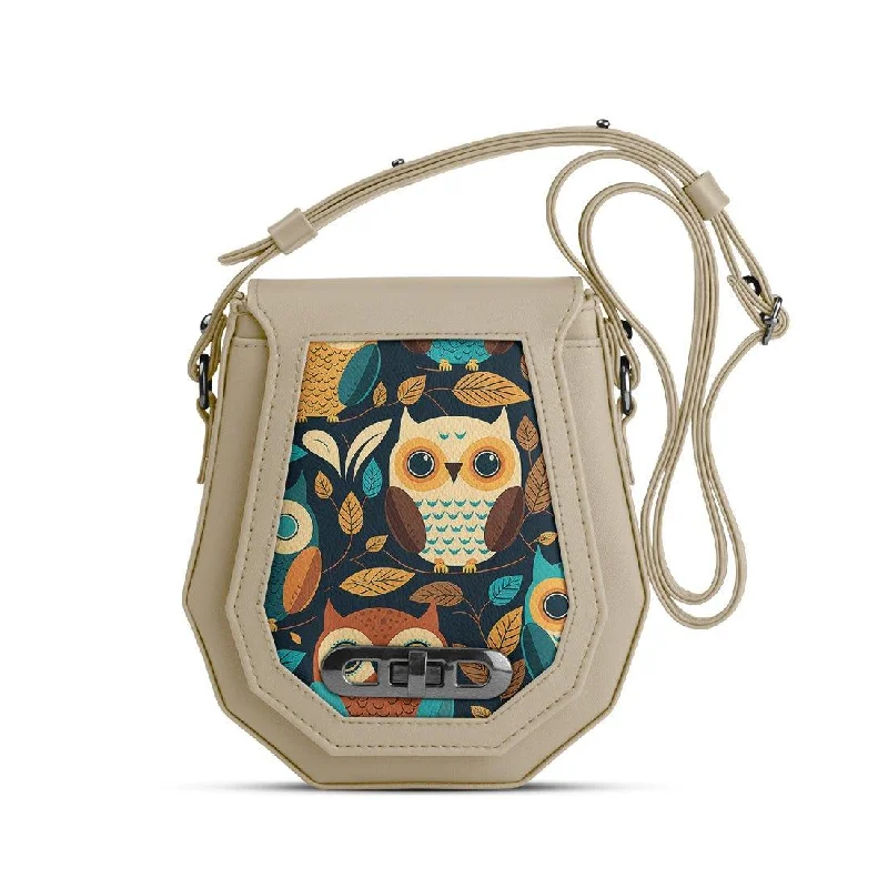  High-End Bags, Low-End PricesMega Sales Beige Polygon Crossbags Owl In Woods