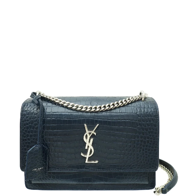  Trendy Backpacks, Huge MarkdownsStylish Bag For Women YSL Indigo Blue Sunset Croco Embossed Medium Shoulder Bag
