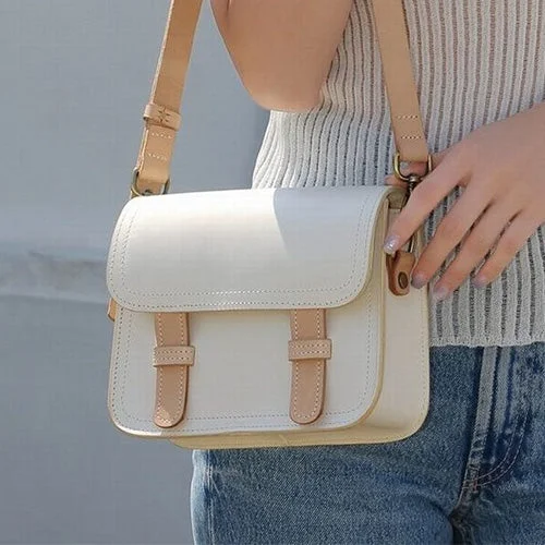  Timeless Handbags Now At Special DiscountsTrend Leading Collection Handmade Full Grain Leather Small White Satchel Bag