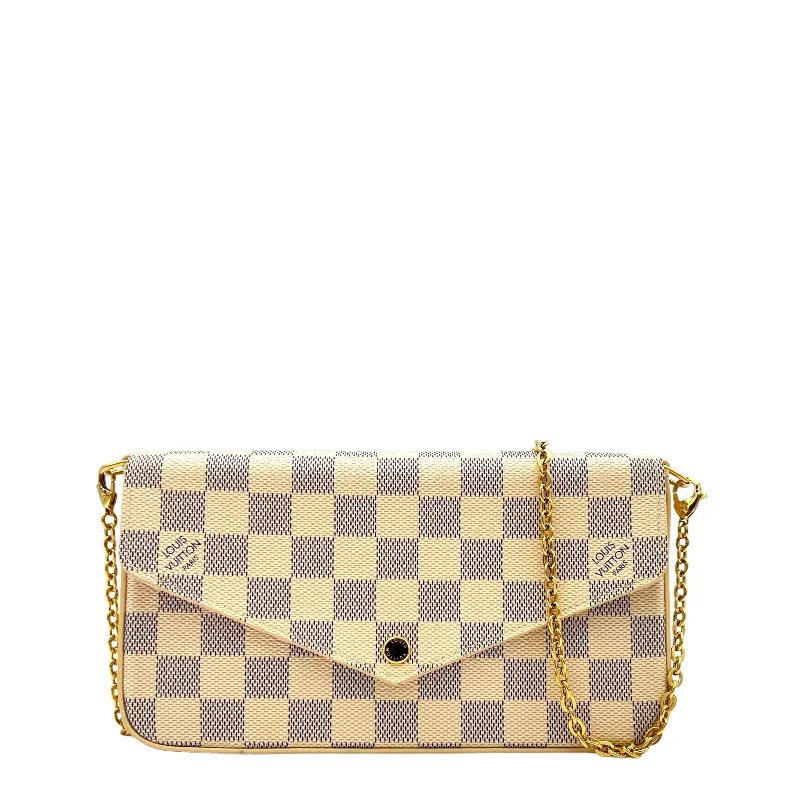  Flash Sale On HandbagsModern Chic Discounts Felicie Damier Azur Crossbody Bag in Coated Canvas, Gold hardware