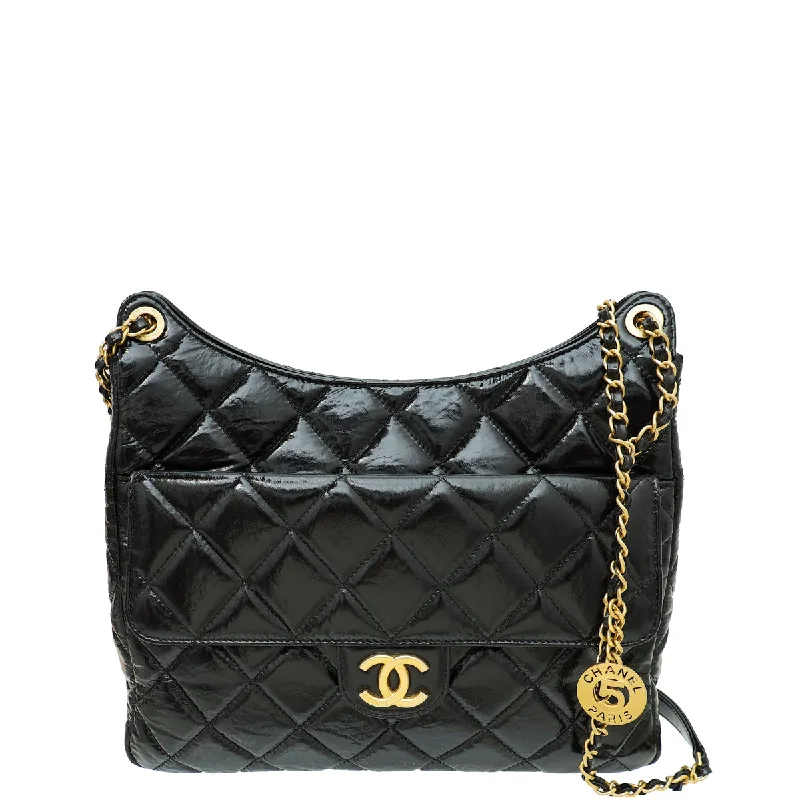  Best Deals On Premium HandbagsEco-Friendly Bags For Sustainable Fashion Lovers Chanel Black CC Wavy Charm Shiny Crumpled Hobo Large Bag