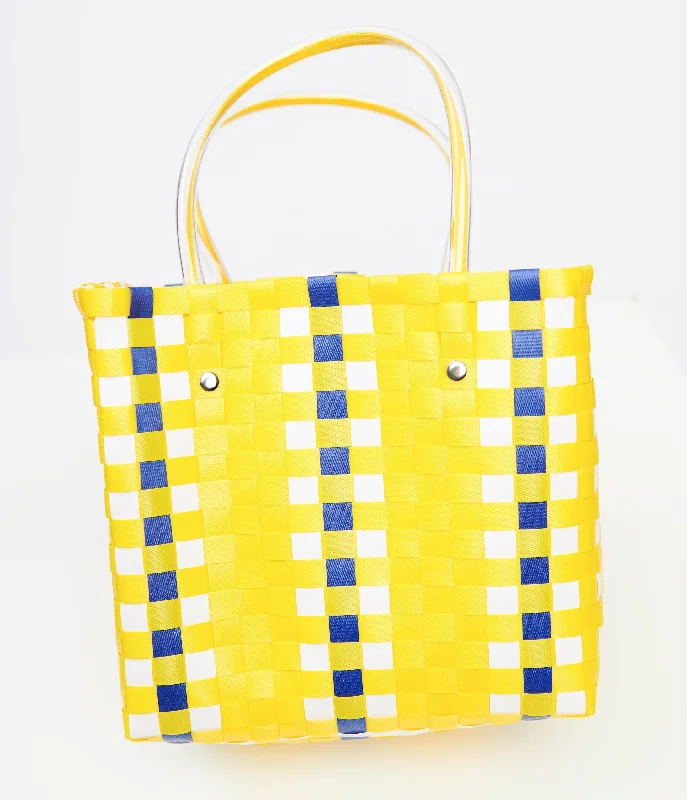  The Best Handbag Offers Are Here1970s Yellow & Blue Woven Basket Bag