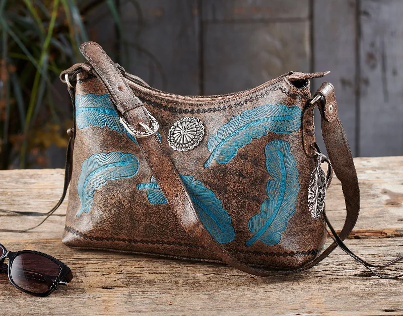  Elegant Bags With Limited Stock AvailableCharcoal Leather with Turquoise Feathers