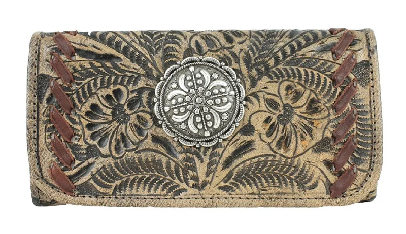 Stylish Totes, Exclusive SavingsLariats & Lace Tri-Fold Wallet - Charcoal Brown 7383 Stylish Totes, Exclusive SavingsLariats & Lace Tri-Fold Wallet - Charcoal Brown 7383