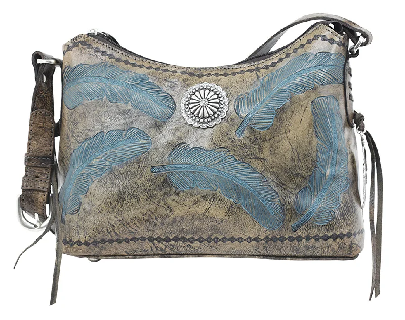 Trendy Backpacks, Huge MarkdownsSacred Bird Zip Top Shoulder Bag - Charcoal Brown/Turquoise 7570 Trendy Backpacks, Huge MarkdownsSacred Bird Zip Top Shoulder Bag - Charcoal Brown/Turquoise 7570