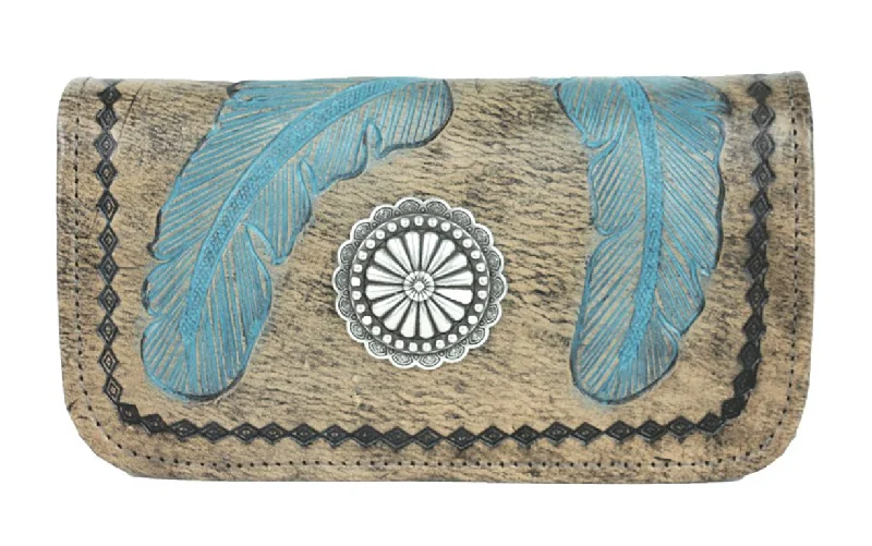 Best Deals On Premium HandbagsSacred Bird Tri-Fold Wallet - Charcoal Brown/Turquoise 7570 Best Deals On Premium HandbagsSacred Bird Tri-Fold Wallet - Charcoal Brown/Turquoise 7570