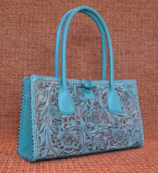  Designer Bags At Lower PricesJuan Antonio Tooled Turquoise Leather Tote