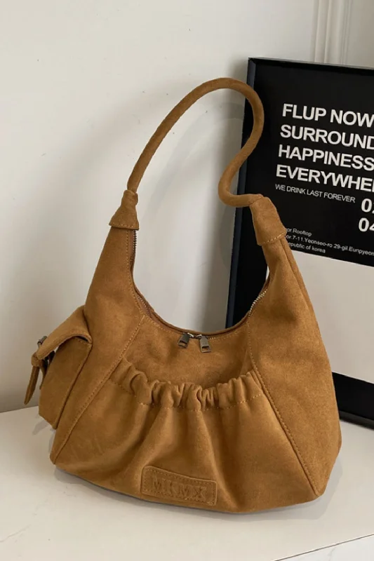  Grab Your Favorite Handbags For LessRuched Suede Handbag with Zipper