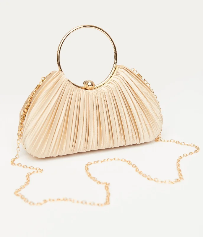  Best Handbag Sale Of The SeasonUnique Vintage 1920s Champagne Pleated Handbag