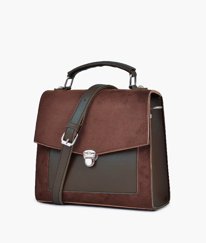  Shoulder Bags, Best Deals TodayDark brown suede push-lock messenger bag