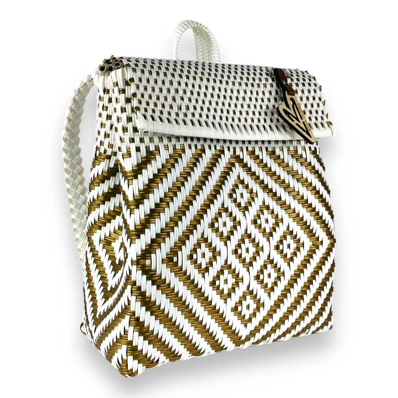  Classic And Modern Handbags Now More AffordableMaria Victoria | Sunrise BK | Upcycled, Handwoven, White&Gold Backpack
