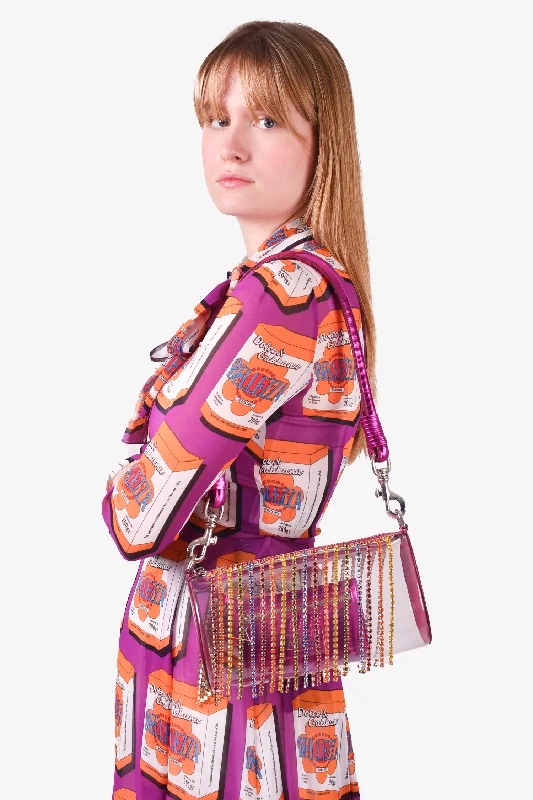 Must-Have Bags, Big DiscountsArea Pink/PVC Crystal Fringe Shoulder Bag with Attached Wallet Must-Have Bags, Big DiscountsArea Pink/PVC Crystal Fringe Shoulder Bag with Attached Wallet