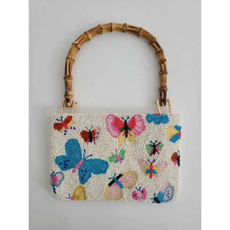  Upgrade Your Look With Our Bag SaleCasual Chic Deals Beaded Butterfly Handbag with Bamboo Handle