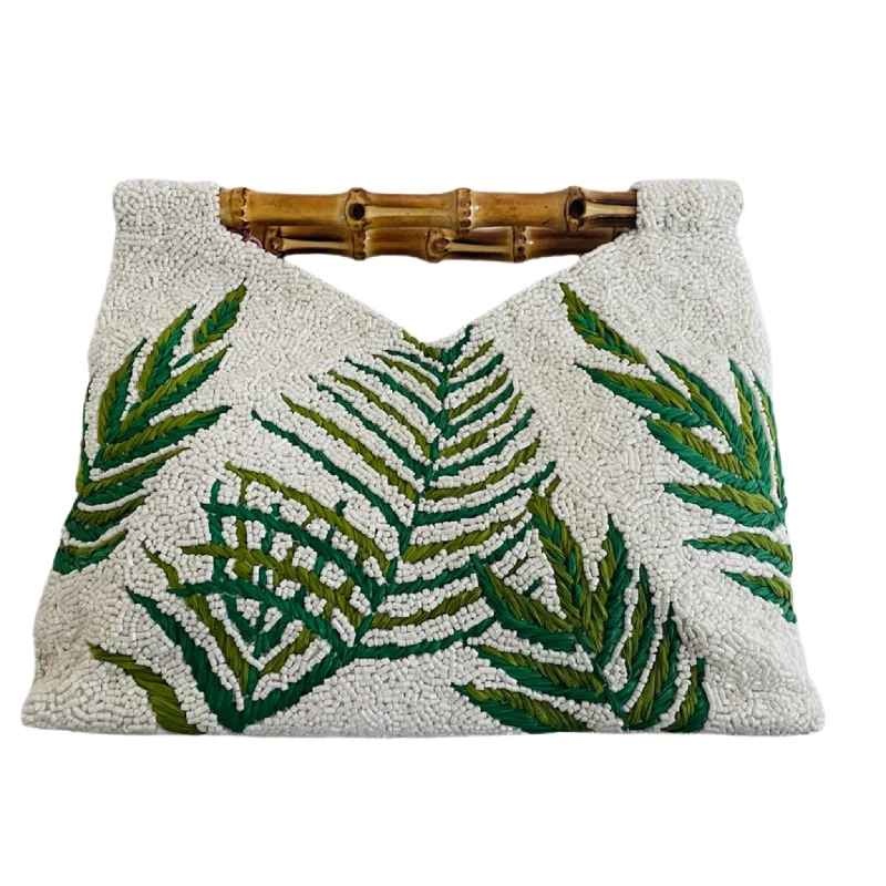  Sleek Bags, Perfect PricesInspired Bags For High-End Fashion Beaded Tropical Leaf Motif Clutch Purse With Bamboo Handle