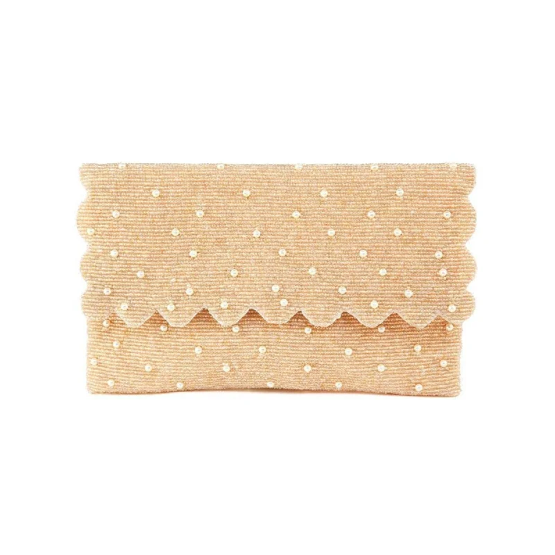  Stylish And Functional Bags Now At Reduced RatesEco-Friendly Bags With Promotions Beige Beaded Handbag With Pearl Embellishment and Scalloped Edge
