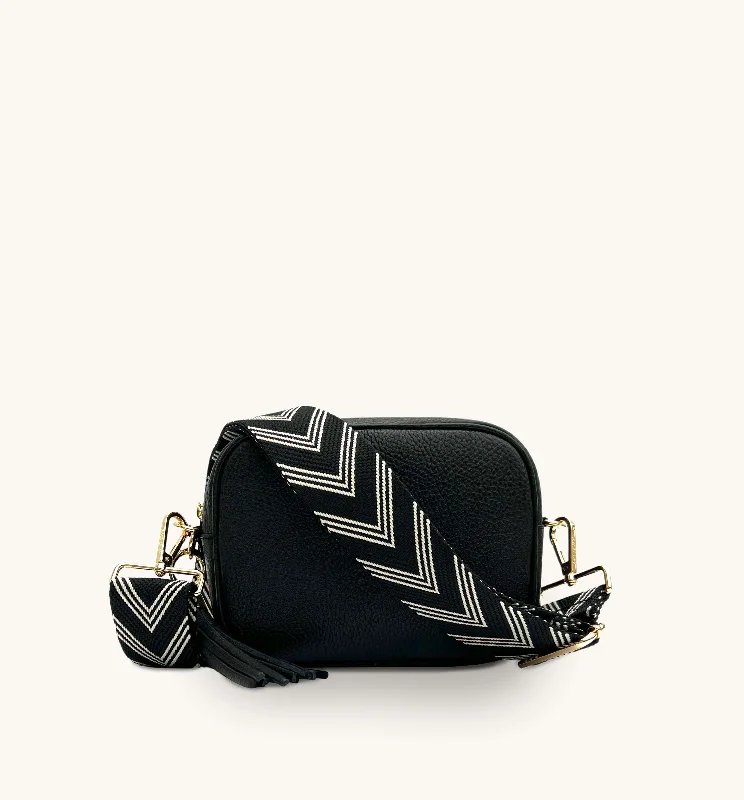 Trendy Backpacks With Big DiscountsThe Tassel Black Leather Crossbody Bag With Black & Stone Arrow Strap Trendy Backpacks With Big DiscountsThe Tassel Black Leather Crossbody Bag With Black & Stone Arrow Strap