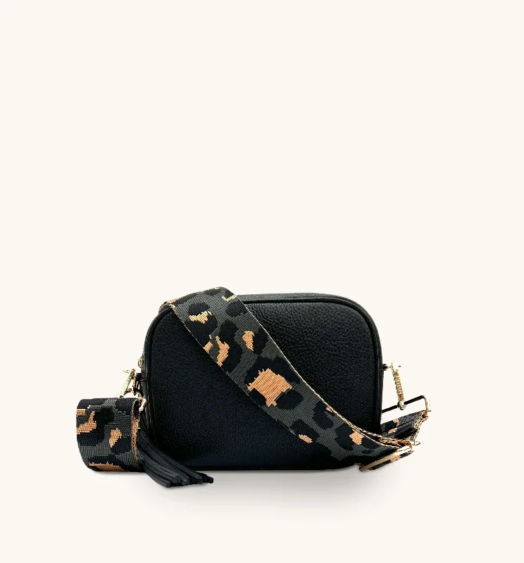  Unmissable Deals On Everyday HandbagsThe Tassel Black Leather Crossbody Bag With Grey Leopard Strap