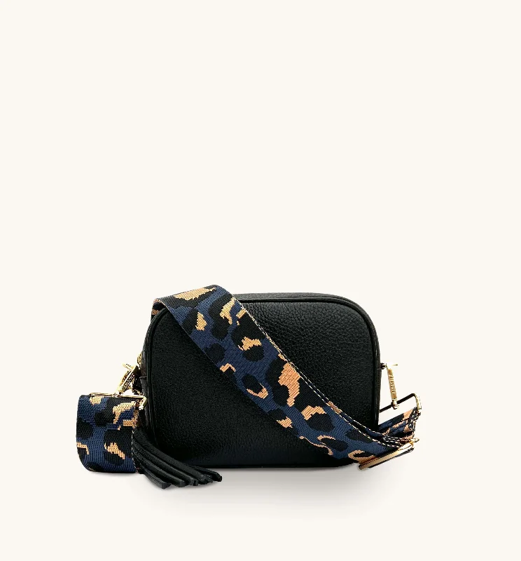 Everyday Handbags At Wallet-Friendly PricesThe Tassel Black Leather Crossbody Bag With Navy Leopard Strap Everyday Handbags At Wallet-Friendly PricesThe Tassel Black Leather Crossbody Bag With Navy Leopard Strap
