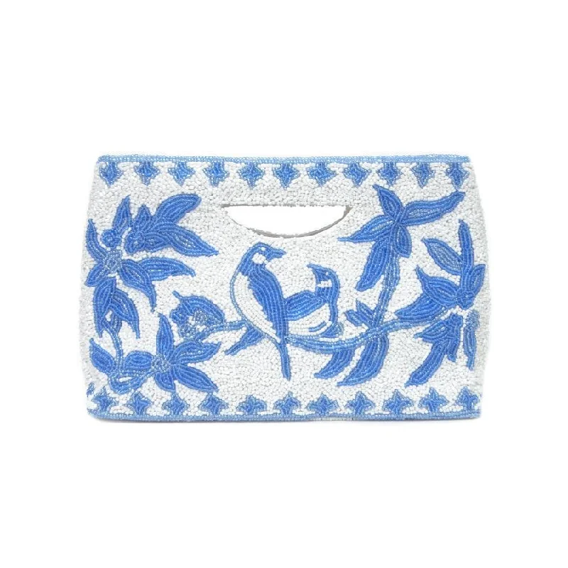 Iconic Fashion Bags At Unbeatable SavingsRetro Lovers Blue & White Beaded Bird Motif Handbag With Gusset