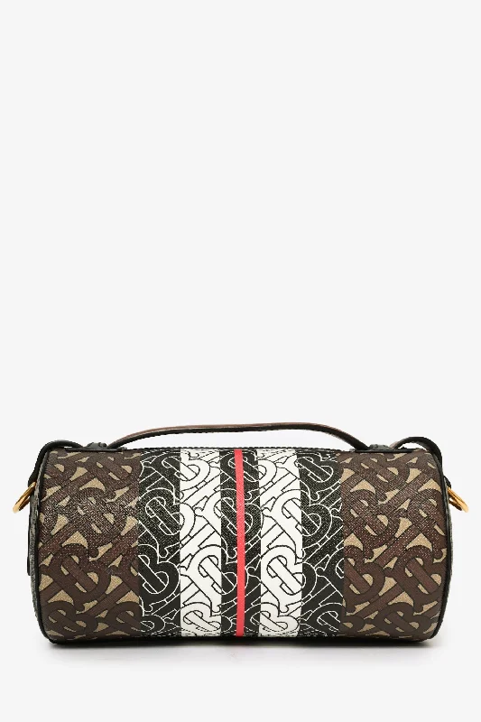 Statement Bags With Exclusive SavingsBurberry Brown/White ‘TB’ Embossed Leather Barrel Bag with Strap Statement Bags With Exclusive SavingsBurberry Brown/White ‘TB’ Embossed Leather Barrel Bag with Strap