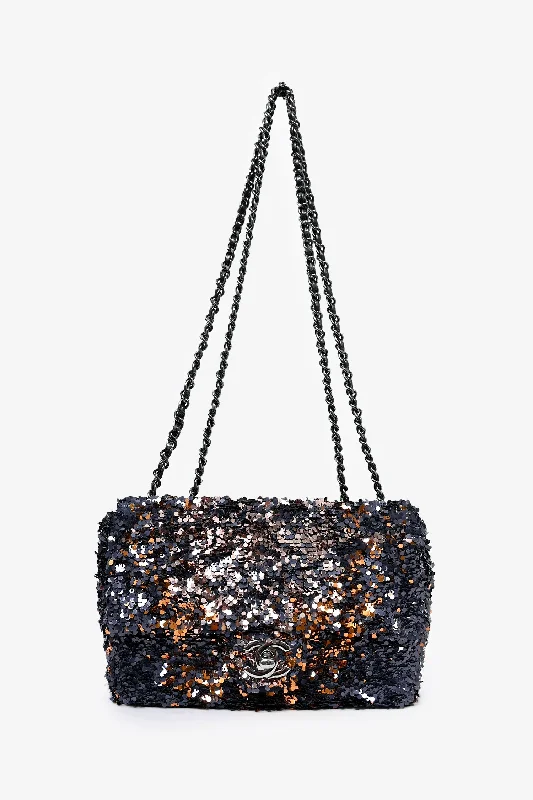  Timeless Bags, Flash SalePre-Loved Chanel™ 2018/19 Grey/Orange Sequin Small Rectangular Flap Chain Bag