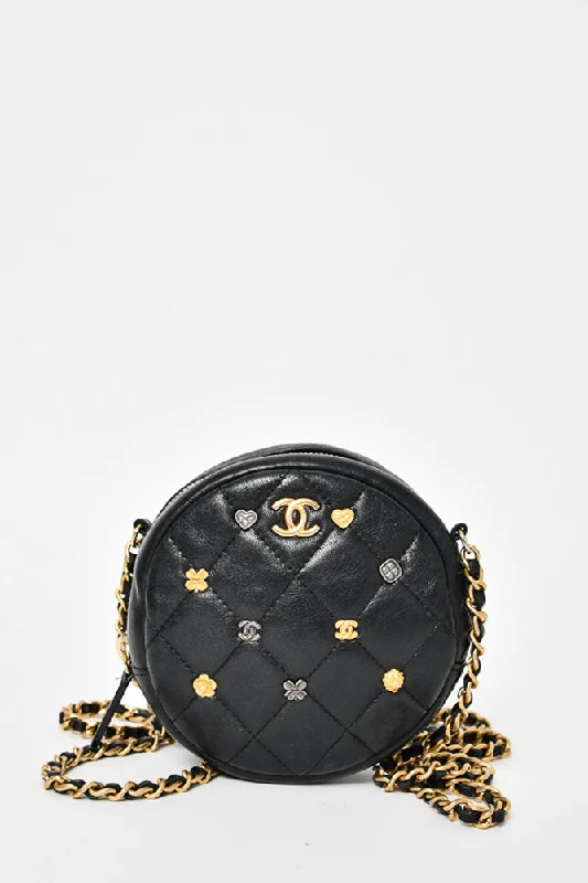  Elegant Bags, Limited StockPre-loved Chanel™ Black Lambskin Leather Circle Bag with Gold Embellishments
