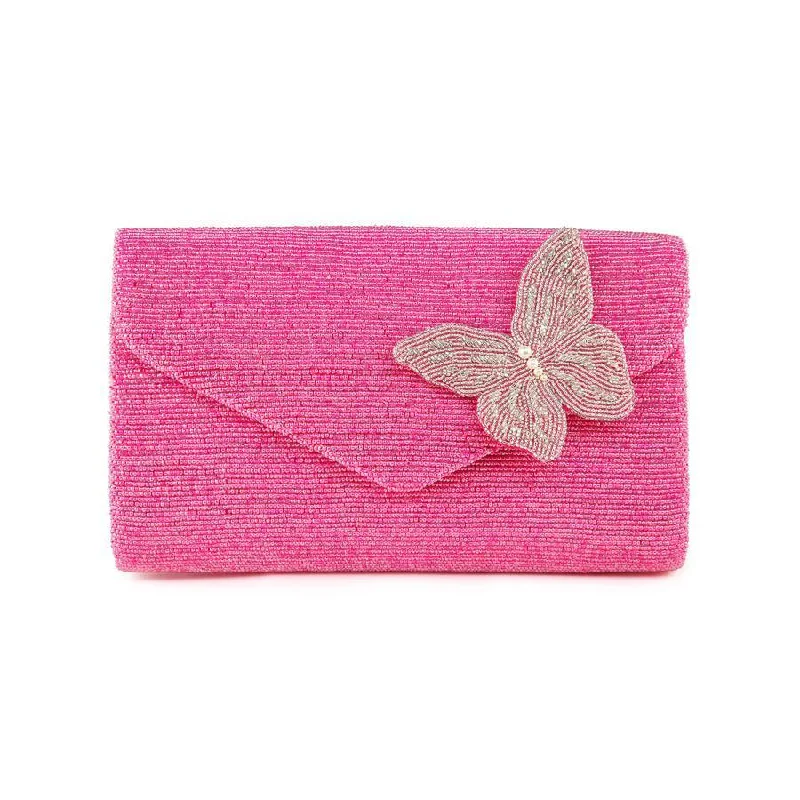  Grab Your Favorite Handbags For LessModern Fashion Sale Embellished Pink Beaded Butterfly Envelope Style Purse