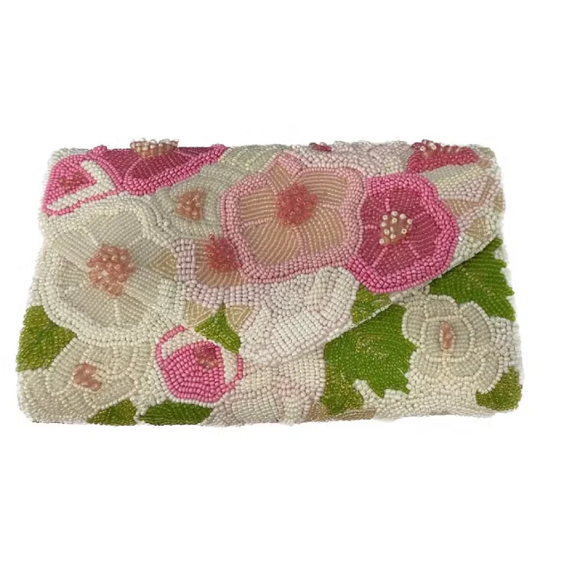  Big Savings On Totes, Crossbody Bags, And MoreSleek And Seasonal Sale Bags Fully Beaded Pink & White Floral Motif Envelope Style Clutch
