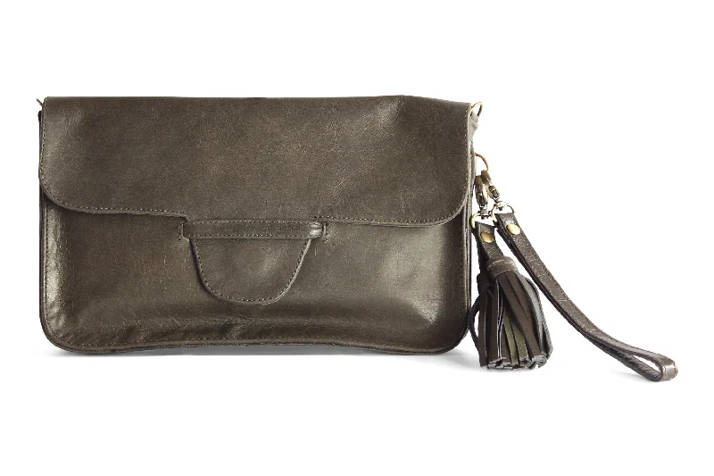  Designer Bags At Lower PricesMassive Selection Sale JANE LEATHER CLUTCH IN OLIVE GREY