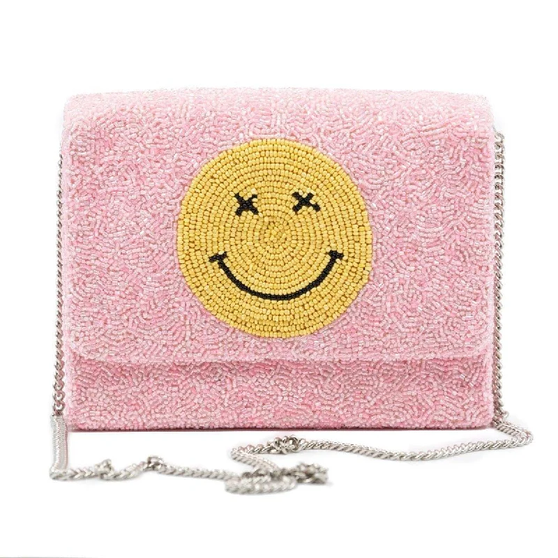  Final Call – Shop Stylish Bags Before They're GoneQuick Grab Deals Pink Beaded Clutch With Smiley Face With X Eyes Design