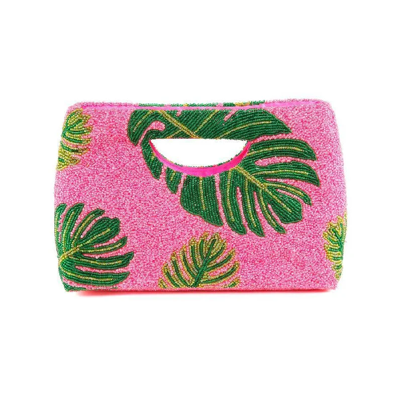  Everyday Handbags At Wallet-Friendly PricesExclusive Deals Online Pink & Green Beaded Palm Leaf Handbag With Gusset