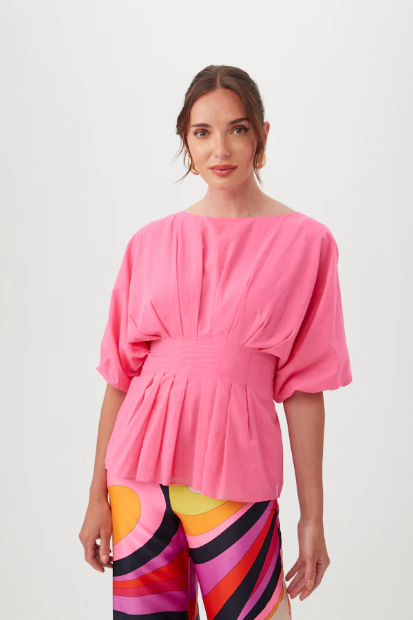  Trendy Purses, Limited OfferPink Paradise Pleated Peplum Gian Top