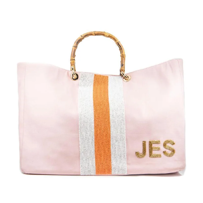  Grab Stylish Bags Before They're GoneInspired Bags For Affordable Luxury Pink Tote With Beaded Stripe & Bamboo Handle